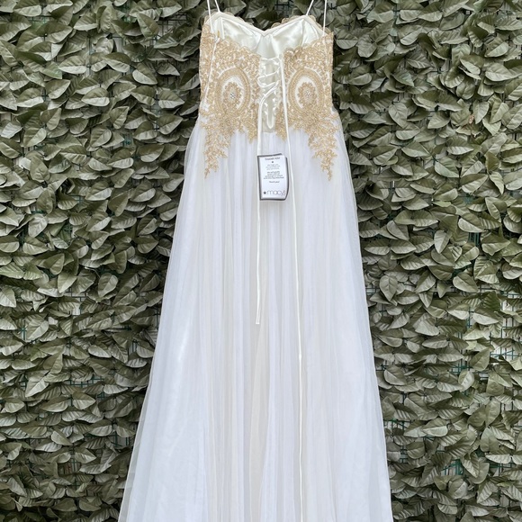 Ivory Gown with Gold and Crystal Design - Juniors - Picture 4 of 7